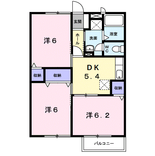 ノ-ルセゾン I(3DK/2階)の間取り写真