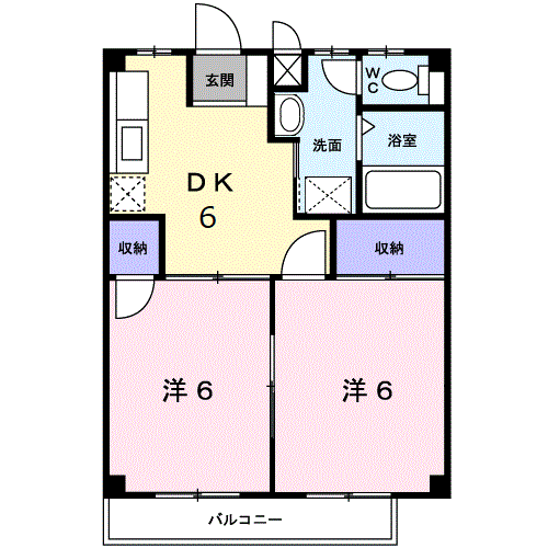 ファミーユⅡ(2DK/2階)の間取り写真