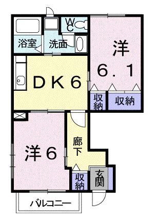 リヴィエールB(2DK/1階)の間取り写真