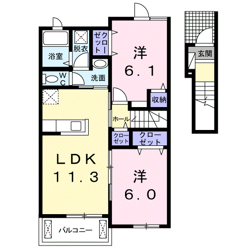 パープル ヒルA(2LDK/2階)の間取り写真