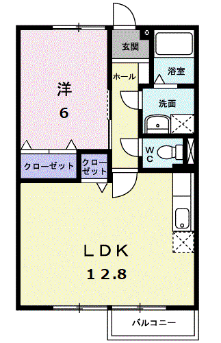 CASAカナイⅢ(1LDK/1階)の間取り写真