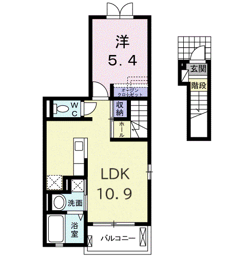 ジェルメゾン Ⅱ(1LDK/2階)の間取り写真