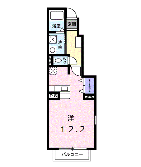 スプリングカレント(ワンルーム/1階)の間取り写真