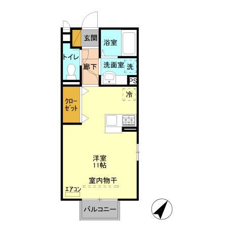 八高線 倉賀野駅 徒歩15分 2階建 築11年(ワンルーム/2階)の間取り写真