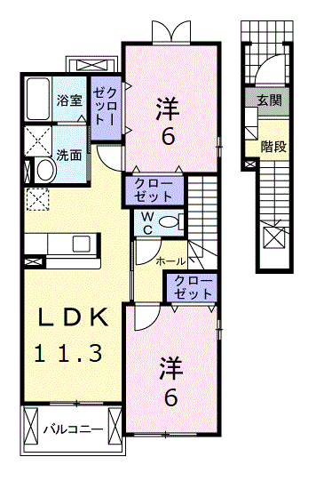 メゾン・アンソレイエ Ⅱ(2LDK/2階)の間取り写真