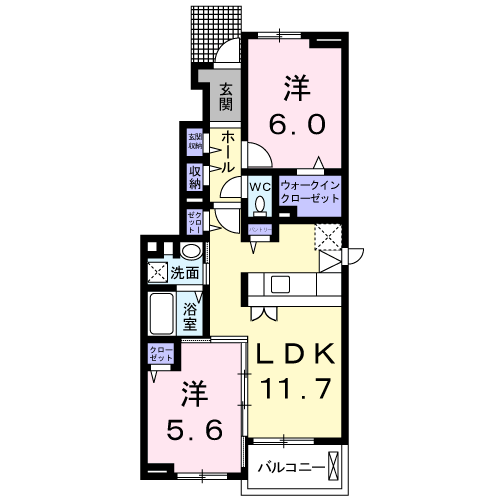 LATOURKAIZAWA Ⅱ(2LDK/1階)の間取り写真
