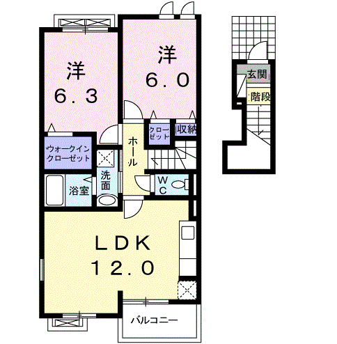 グラン・ソレイユ1(2LDK/2階)の間取り写真