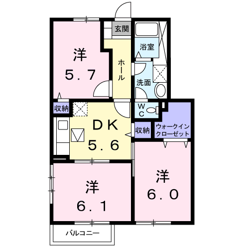 グリーンヒルA(3DK/1階)の間取り写真
