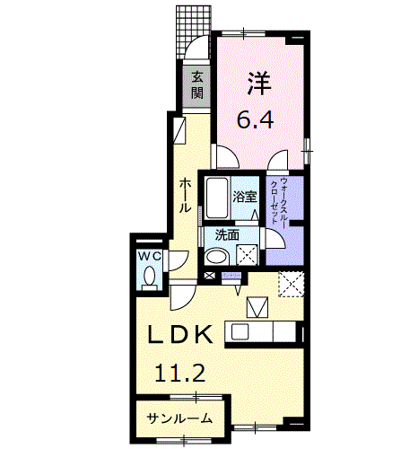 カーサ ヴィヴァーチェ(1LDK/1階)の間取り写真