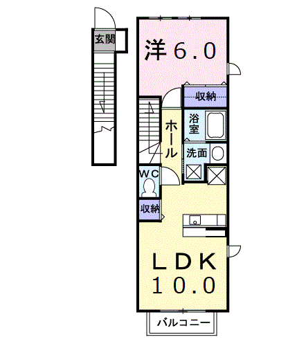 デフィー・ホワイト(1LDK/2階)の間取り写真