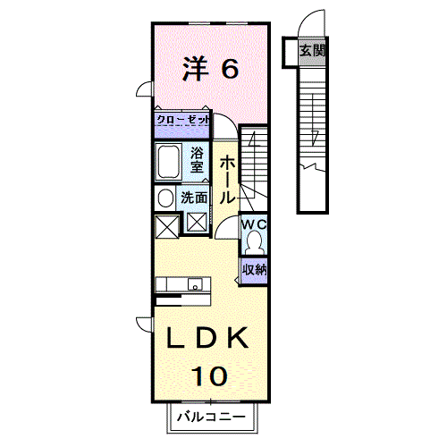 デフィー・ホワイト(1LDK/2階)の間取り写真