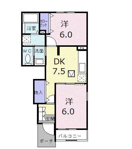 ハ-モニ-・ベルⅡ(2DK/1階)の間取り写真