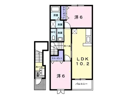 ノースヴィレッジⅡ・B(2LDK/2階)の間取り写真