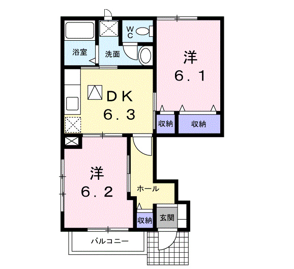 ラフレシールⅠ(2DK/1階)の間取り写真