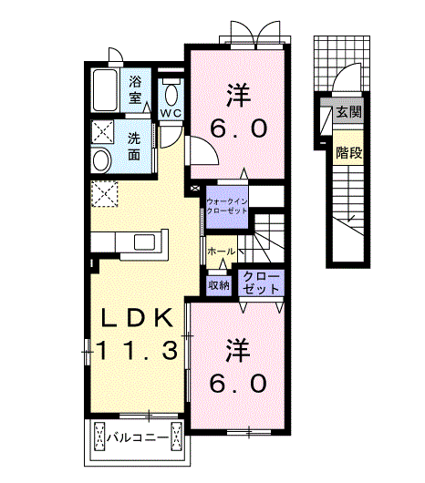 リトル ウッズⅡ(2LDK/2階)の間取り写真