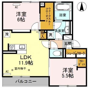 KASANCHI(2LDK/2階)の間取り写真
