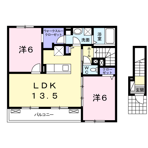 リーベン(2LDK/2階)の間取り写真