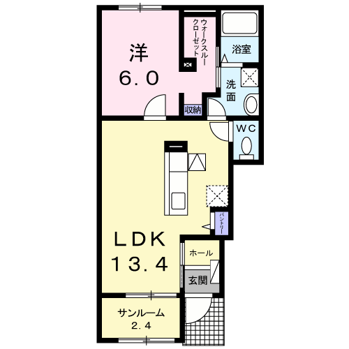ラ・ティーダヒルズ W(1LDK/1階)の間取り写真