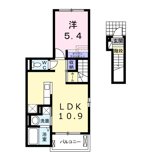 オランジュリー(1LDK/2階)の間取り写真