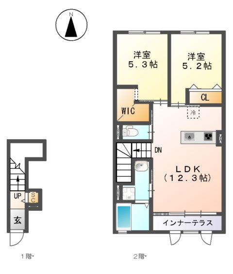 ユニヴァリィ エミ(2LDK/2階)の間取り写真