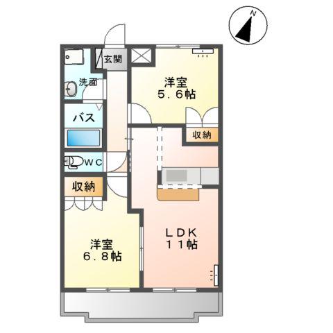 ヒーリングカーサA(2LDK/2階)の間取り写真