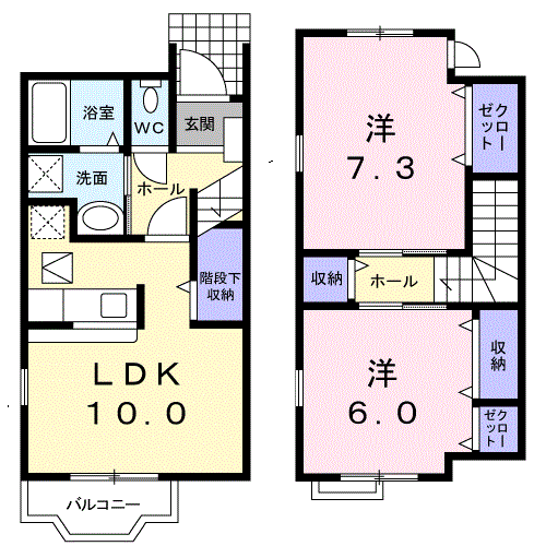 ヴィラ 桜A(2LDK/1階)の間取り写真