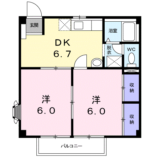 テルサ中居B(2DK/1階)の間取り写真