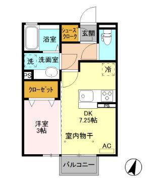 ISHIKAWA HILLS Ⅷ(1DK/2階)の間取り写真