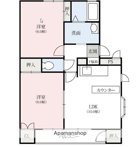 ハートフルハヤシ(2LDK/1階)の間取り写真