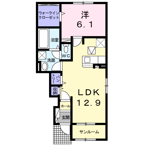 ポプラ Ⅰ(1LDK/1階)の間取り写真