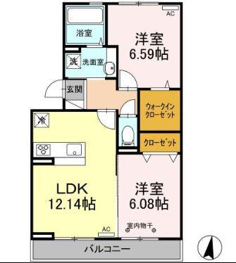 グリーングラス(2LDK/2階)の間取り写真