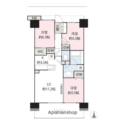 プラウド高崎あら町(3LDK/12階)の間取り写真