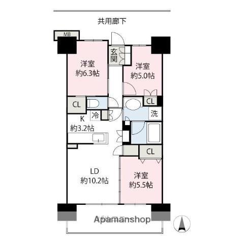 プラウド高崎あら町(3LDK/8階)の間取り写真