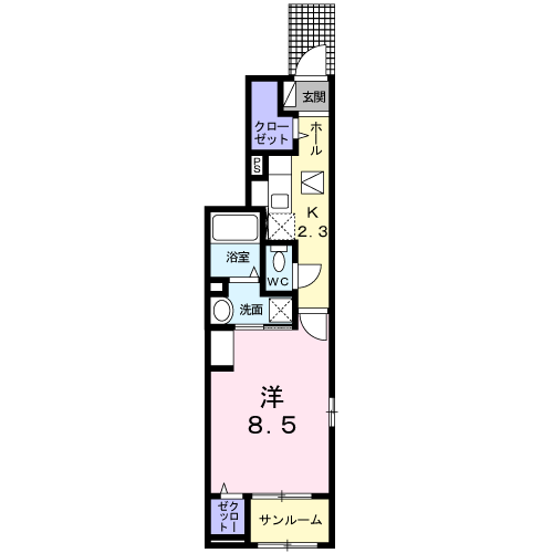 ルミナーレ Ⅱ(1K/1階)の間取り写真