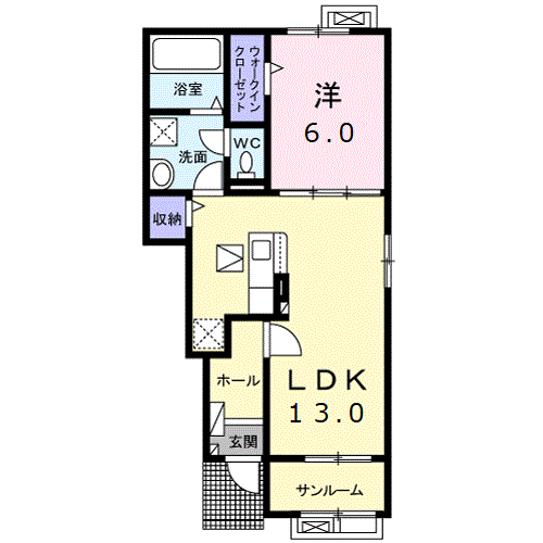 ジョイ・ハウス A(1LDK/1階)の間取り写真
