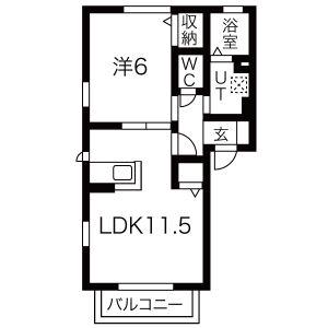 ルミエールB(1LDK/1階)の間取り写真