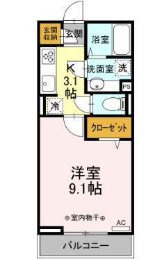 サントリーニ(1K/3階)の間取り写真