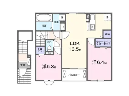 テラス ハックベリー(2LDK/2階)の間取り写真