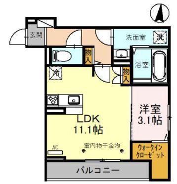 D-ROOM羅漢町(1LDK/2階)の間取り写真