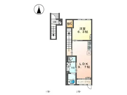 ノースグレイス(1LDK/2階)の間取り写真