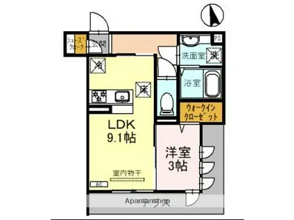ラルジュ飯塚(1LDK/1階)の間取り写真