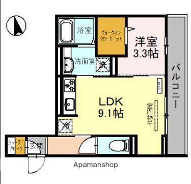 ラルジュ飯塚(1LDK/3階)の間取り写真