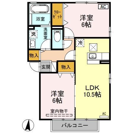 サンモール(2LDK/1階)の間取り写真