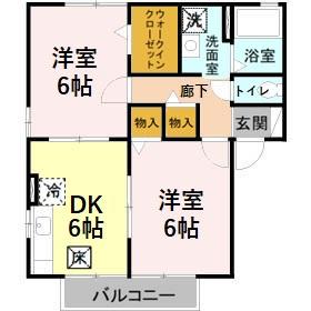 ニューポワール A/B/C(2DK/1階)の間取り写真