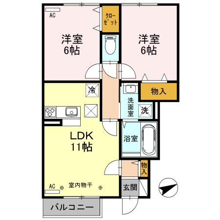 プレシャス藤岡 A棟(2LDK/1階)の間取り写真