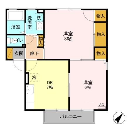 オリゾンB(2DK/2階)の間取り写真