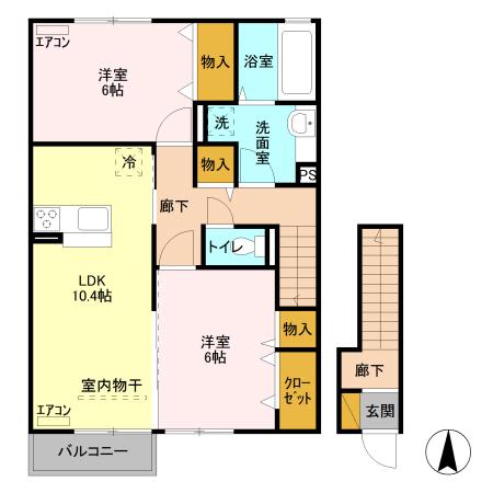 スクエアA(2LDK/2階)の間取り写真