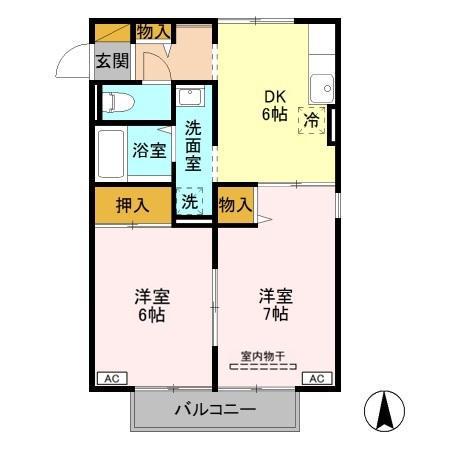 メゾン・ド・カメリア(2DK/1階)の間取り写真