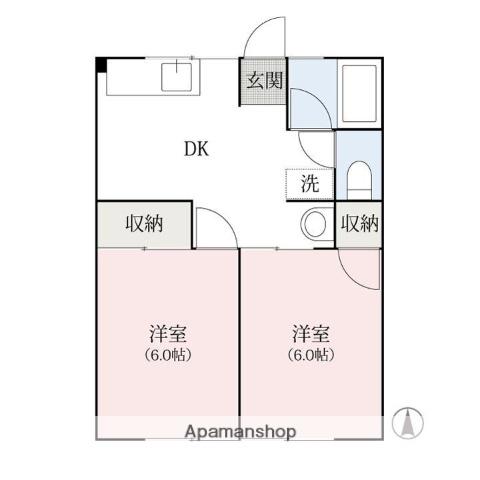 シティハイムスカイハイツ(2DK/1階)の間取り写真