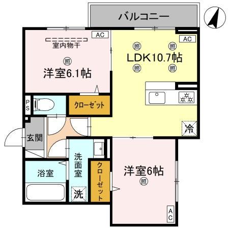 コンフォート若松(2LDK/2階)の間取り写真